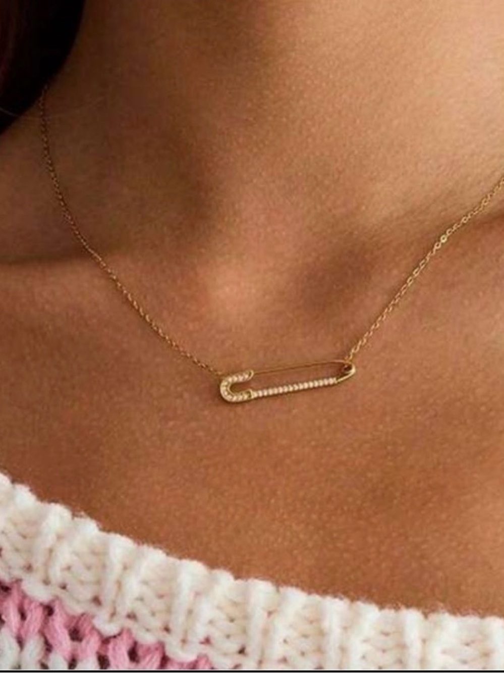 Anthropologie Gold Safety Pin Pendant Necklace